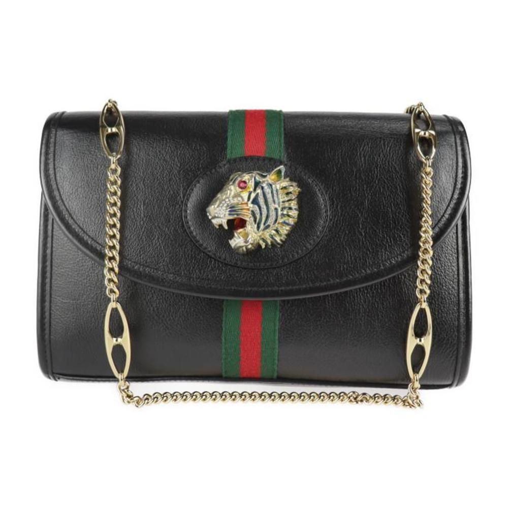 Gucci Rajah Shoulder Bag Leather Black 2WAY Small Handbag Miniva